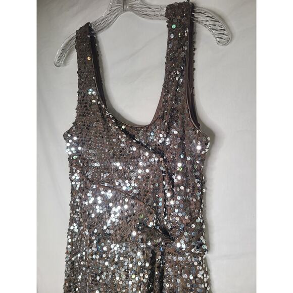 Love Reign Mini Tank Dress Silver Sequin Brown XL Stretch Mob Wife Party Club - Picture 4 of 10